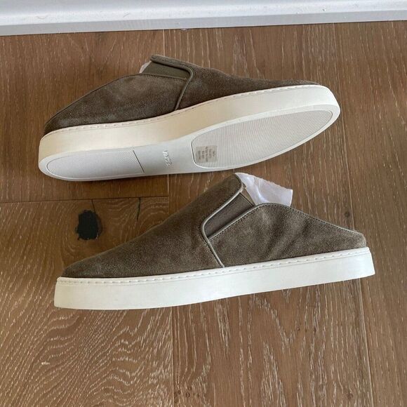 Vince Garvey Slip On Mule Sneaker Womens 5 Flint Brown Shearling Suede NEW - Picture 6 of 8